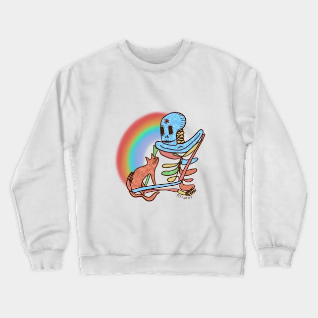 Rainbow Skeleton and Cat Friend Crewneck Sweatshirt by Peach Melt